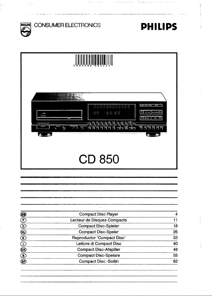 Page 1 de la notice Manuel utilisateur Philips CD850