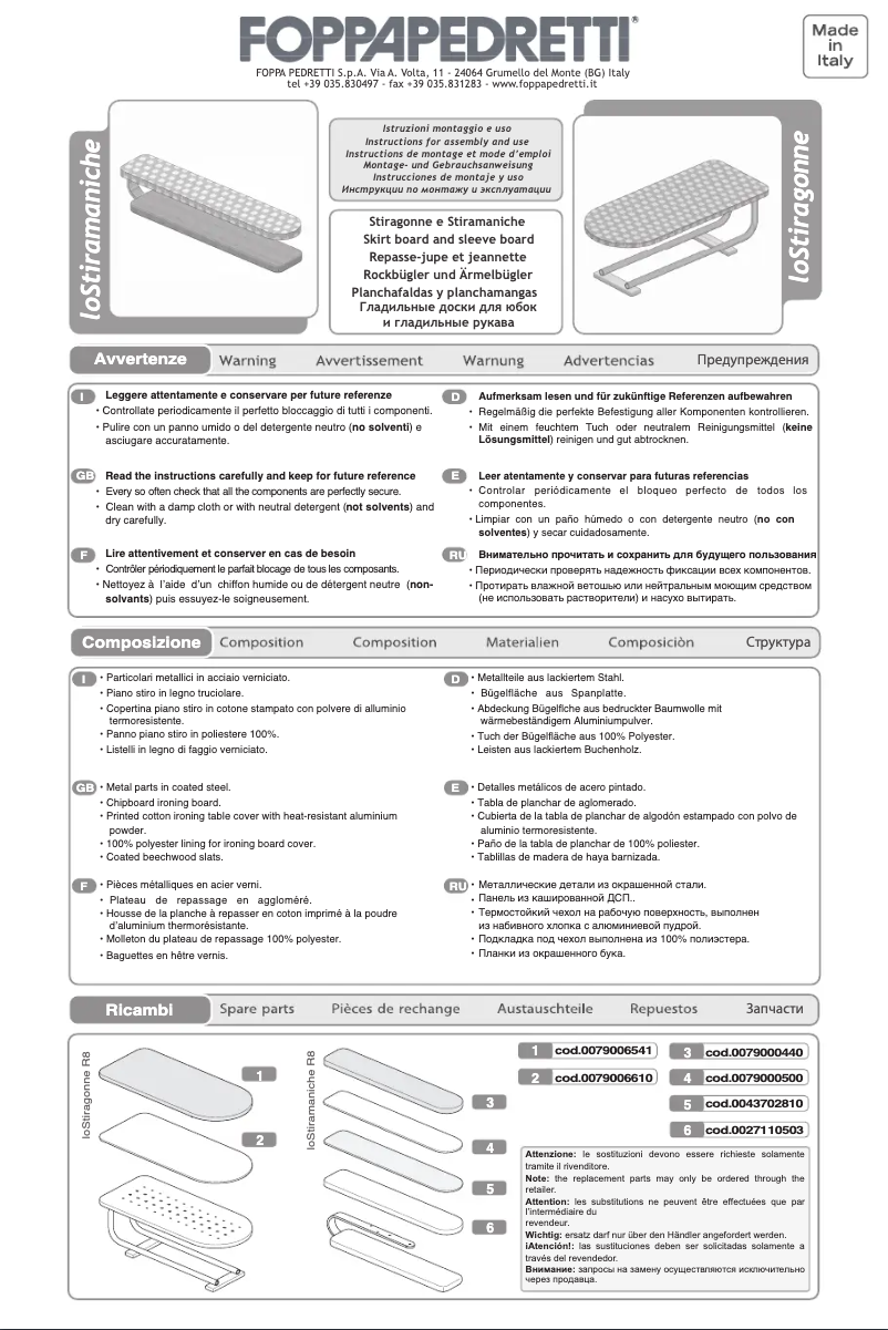 Page 1 de la notice Manuel utilisateur Foppapedretti LoStiragonne