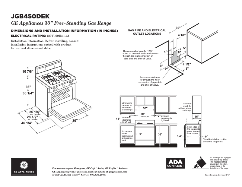 Page 1 of the manual Technical Sheet GE JGB450DEKWW