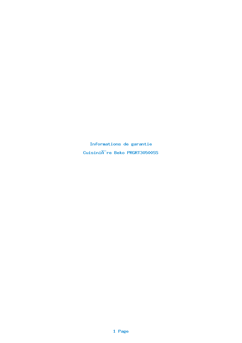 Page 1 de la notice Informations de garantie Beko PRGRT30500SS