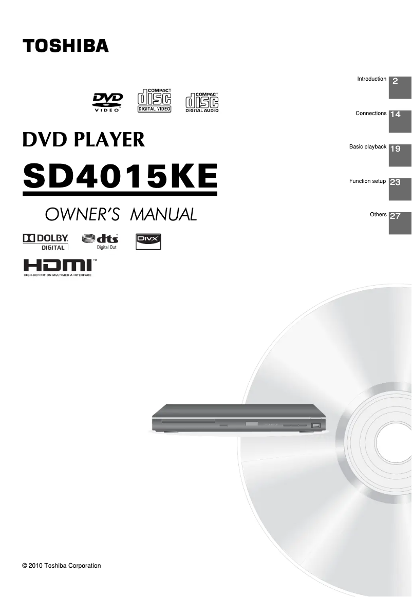 Page 1 de la notice Manuel utilisateur Toshiba SD4015
