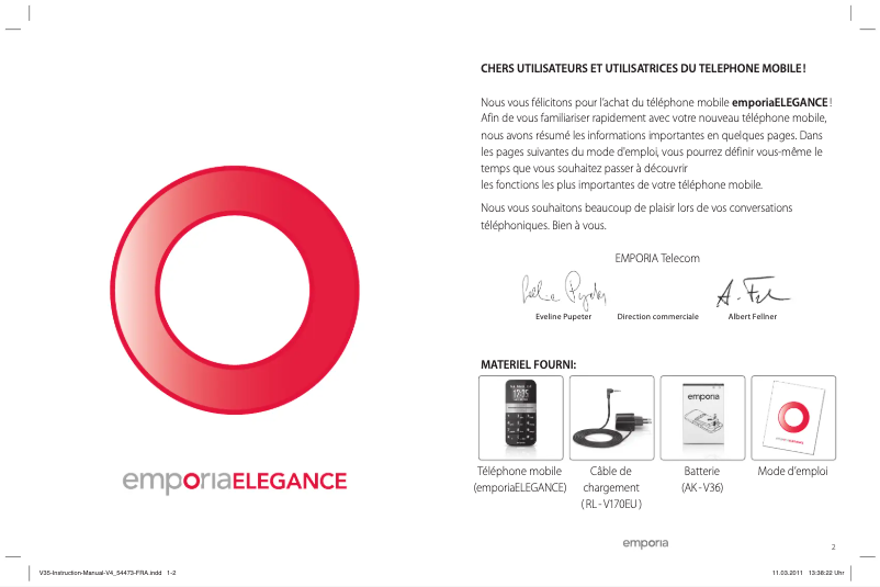 Page 1 de la notice Manuel utilisateur Emporia Elegance