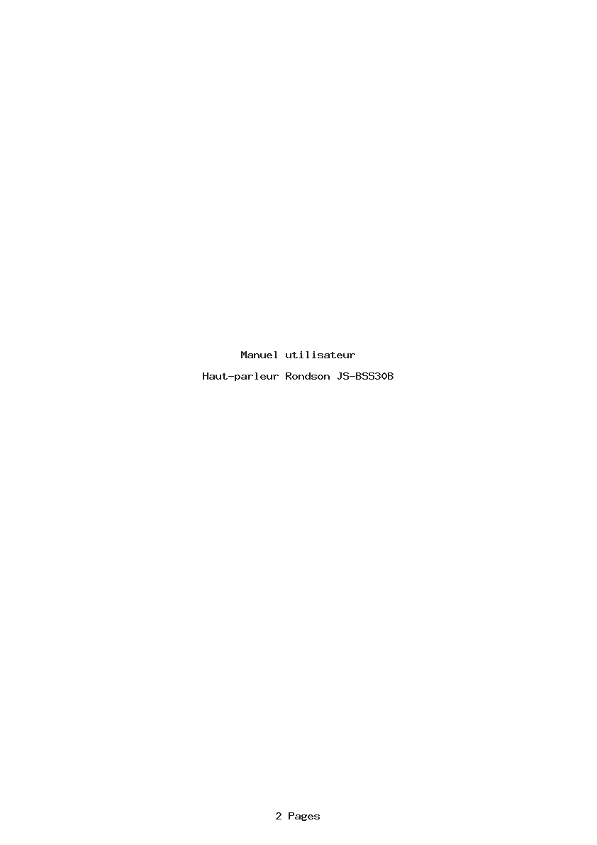 Page 1 de la notice Manuel utilisateur Rondson JS-BSS30B