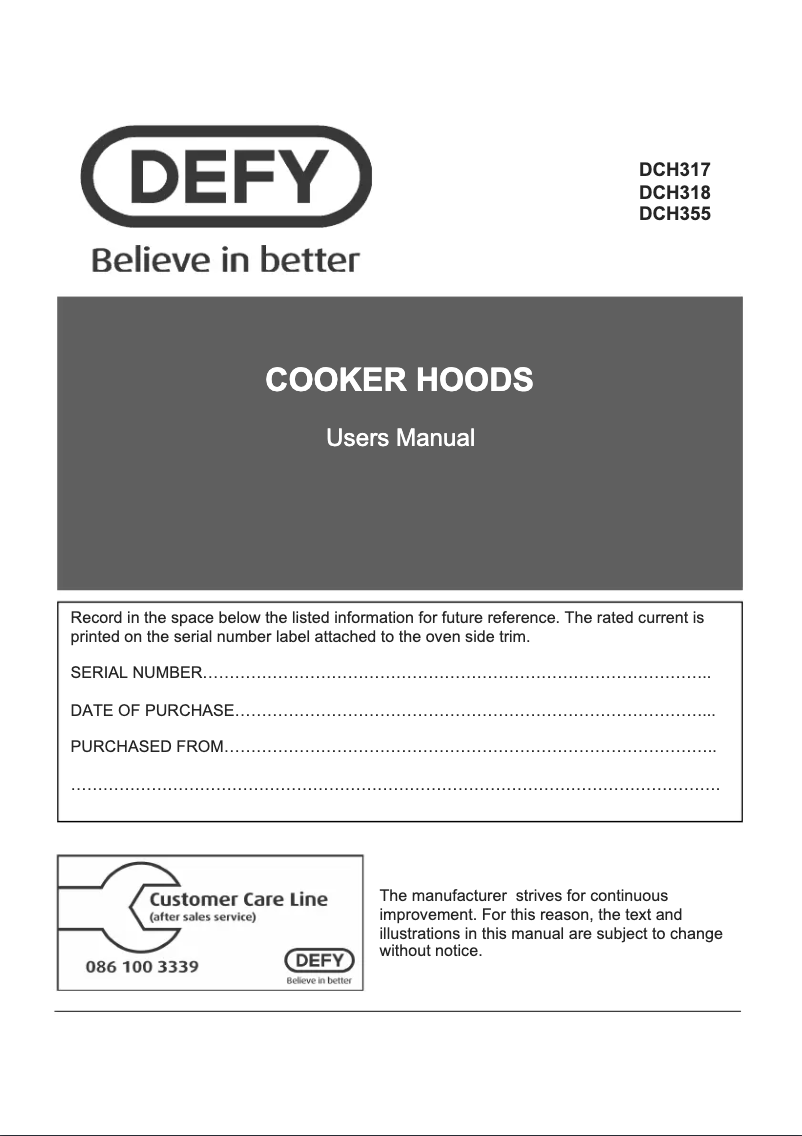 Page 1 of the manual User Manual Defy DCH 317