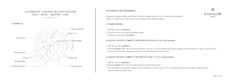 Page 1 de la notice Manuel utilisateur Earnshaw Grand Calendar ES-8043-SETD-04