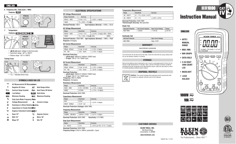 Página 1 del manual Manual de usuario Klein Tools MM1000