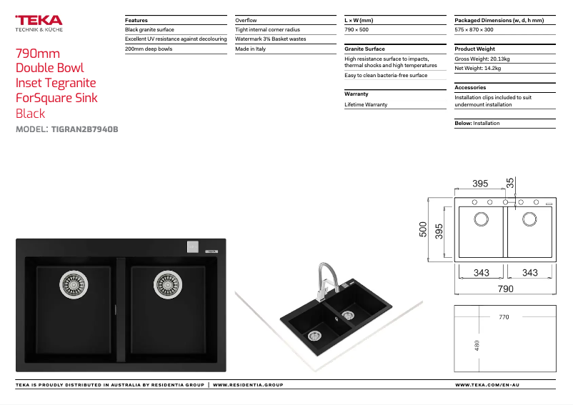 Page 1 de la notice Fiche technique Teka TIGRAN2B7940B
