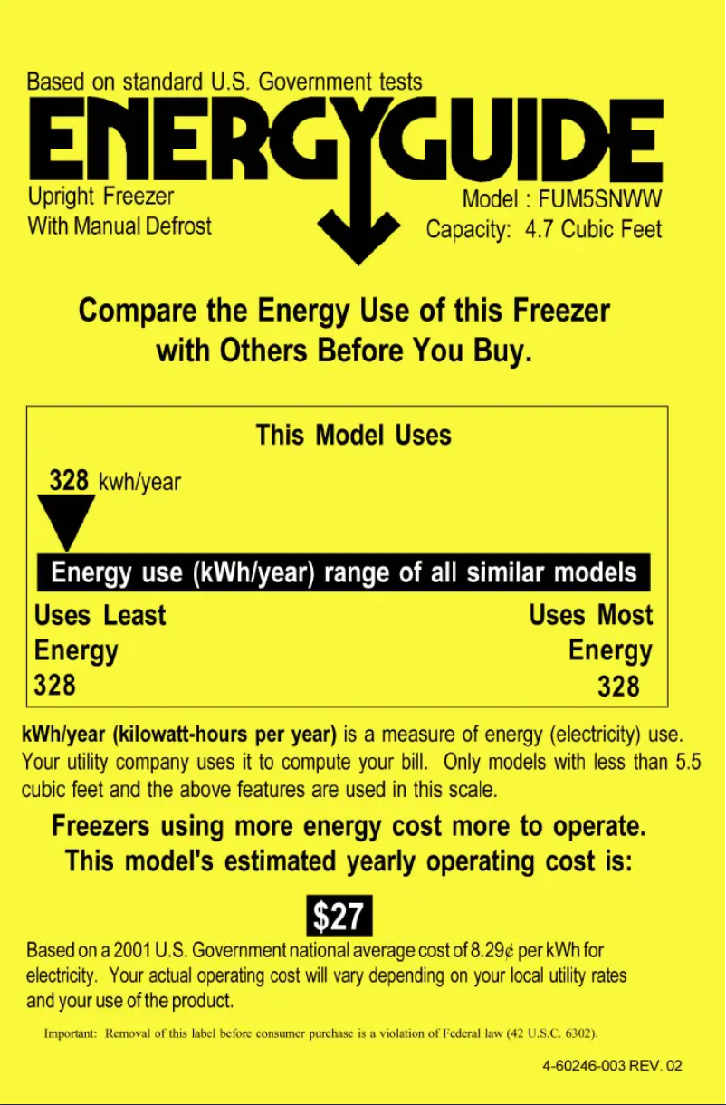 Página 1 del manual Etiqueta energética GE FUM5SNWW