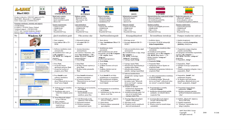 Page 1 de la notice Manuel utilisateur A-link BLUEUSB21