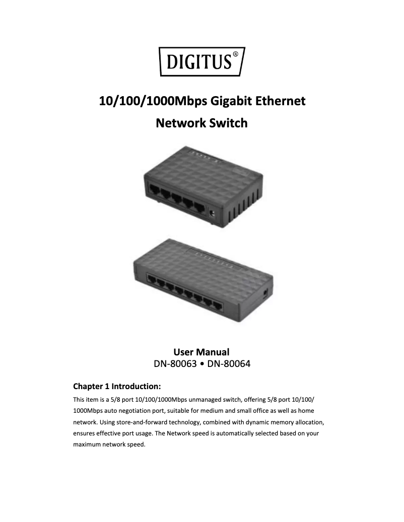 Page 1 de la notice Manuel utilisateur Digitus DN-80064