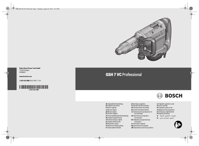 Page 1 de la notice Manuel utilisateur Bosch GSH 7 VC Professional