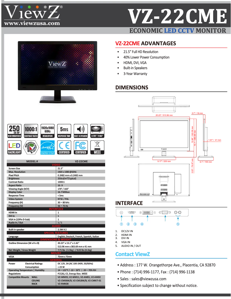 Página 1 del manual Folleto ViewZ VZ-22CME