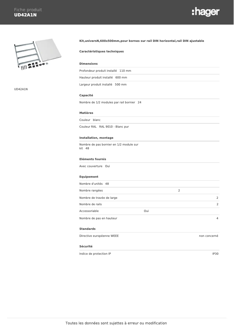 Page 1 de la notice Manuel utilisateur Hager UD42A1N