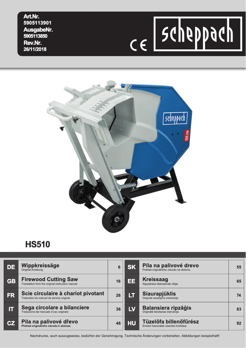 Página 1 del manual Manual de usuario Scheppach HS510