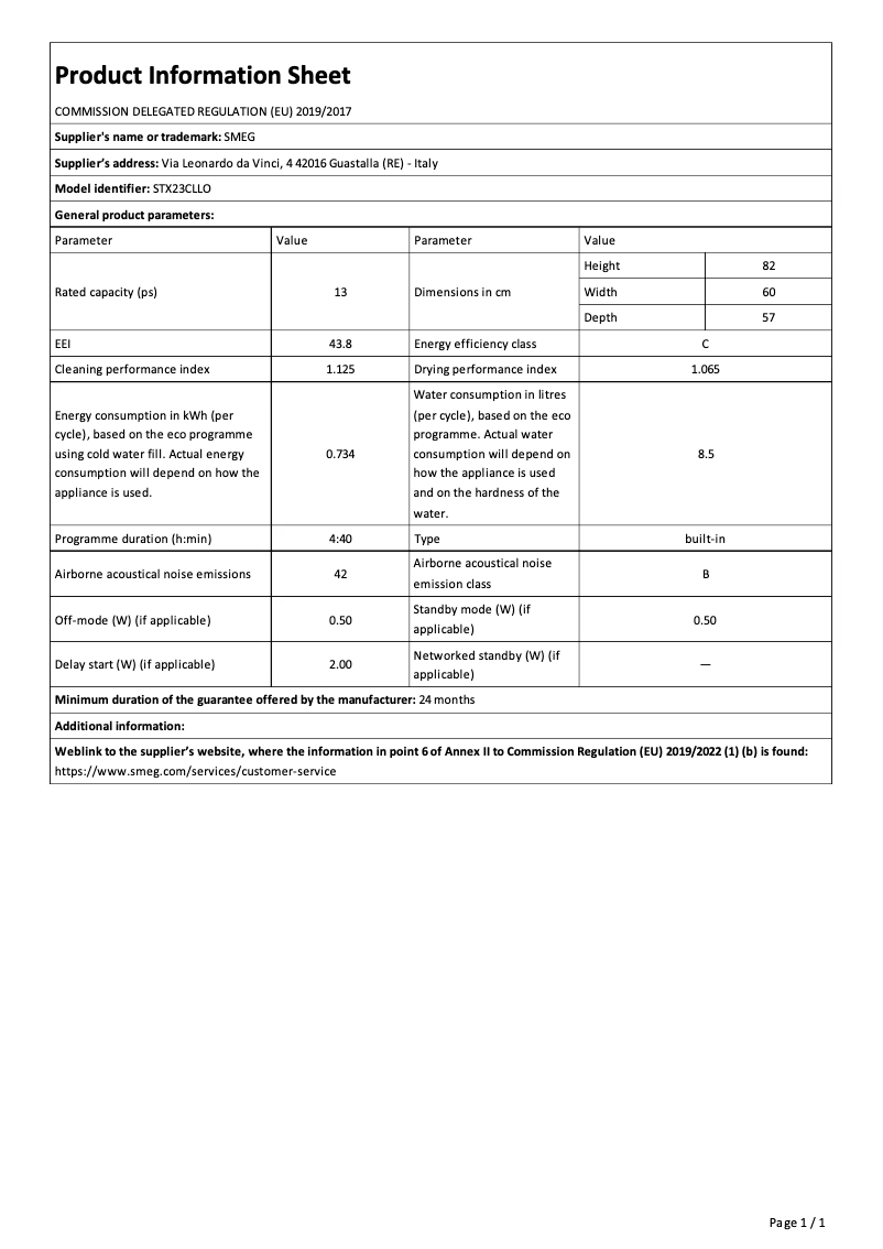 Page 1 de la notice Brochure Smeg STX23CLLO