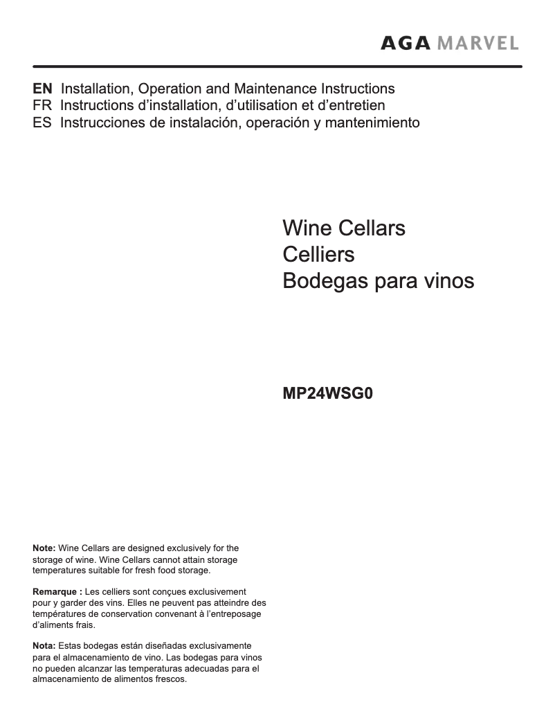 Page 1 de la notice Manuel utilisateur Marvel MP24WSG0LS