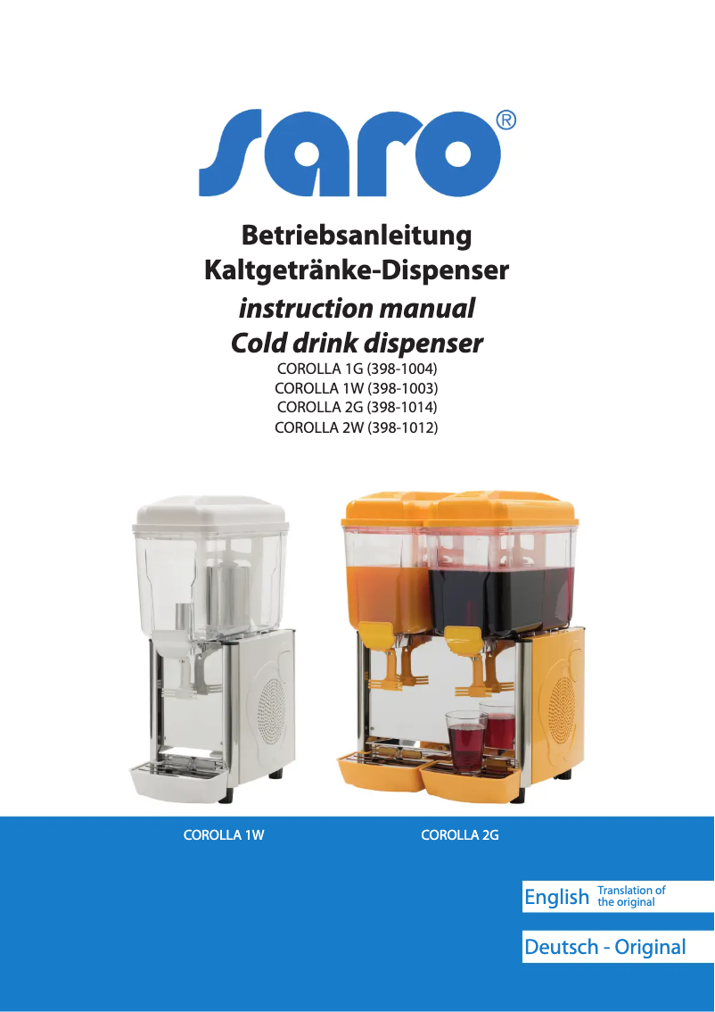 Page 1 de la notice Manuel utilisateur Saro COROLLA 2G