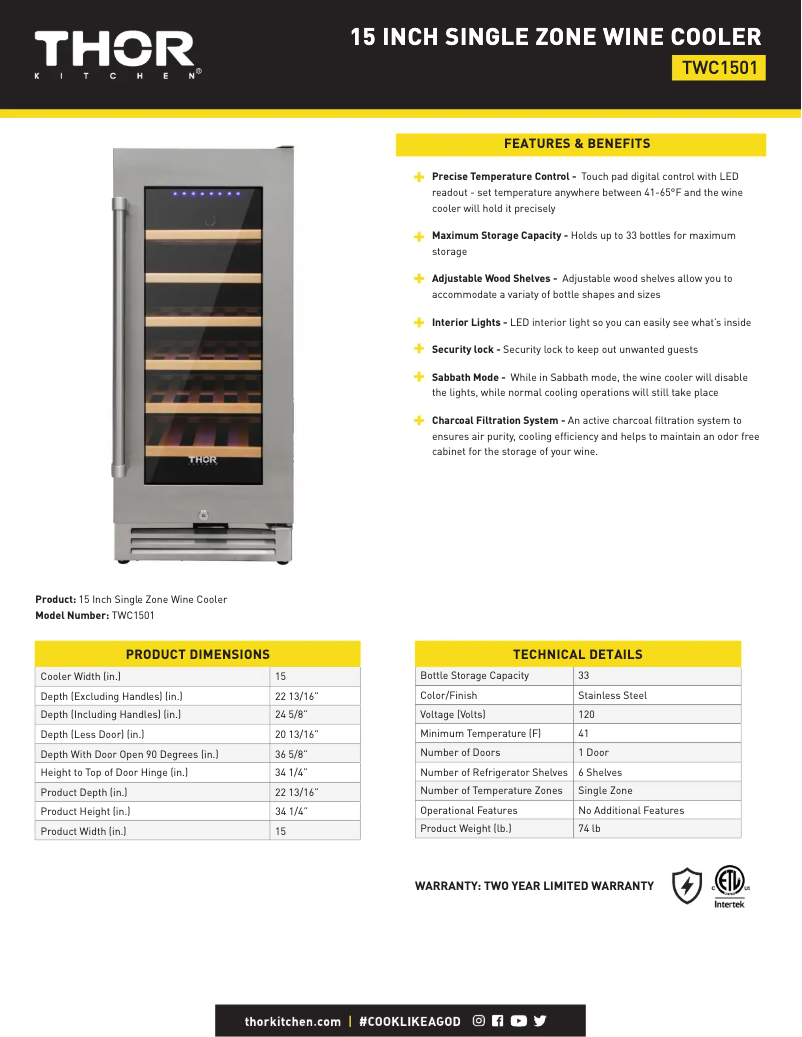 Page 1 de la notice Fiche technique Thor TWC1501