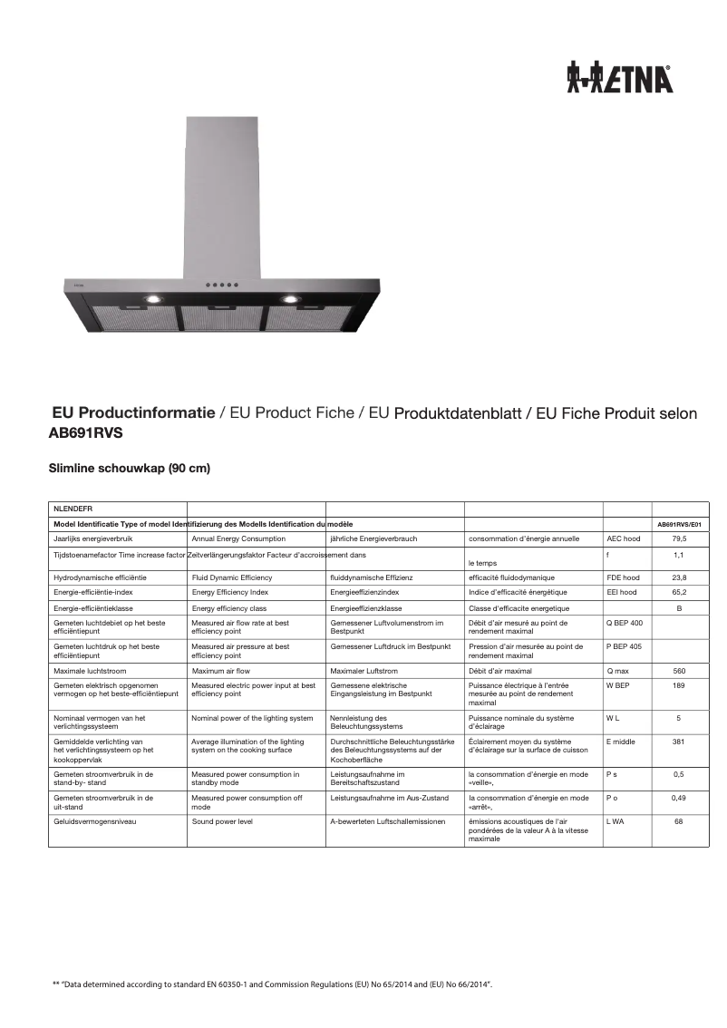 Page 1 de la notice Fiche technique Etna AB691RVS
