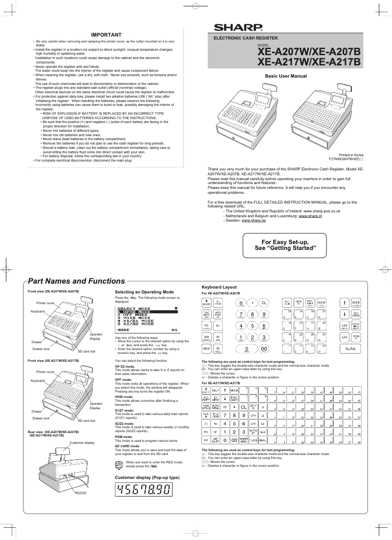 Page n°1 - Manuel utilisateur Sharp XE-A217W