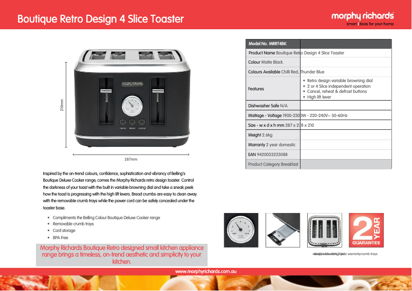 Page 1 de la notice Fiche technique Morphy Richards MRRT4BK