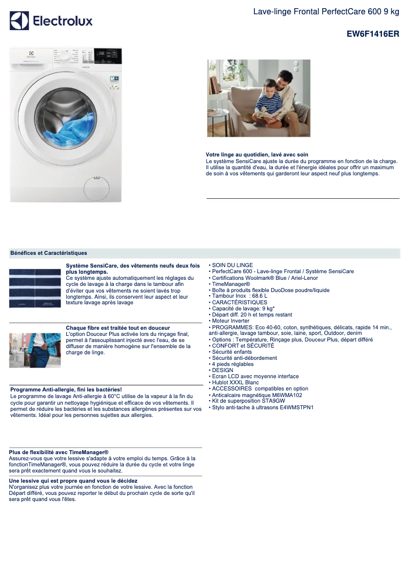 Página 1 del manual Ficha técnica Electrolux EW6F1416ER