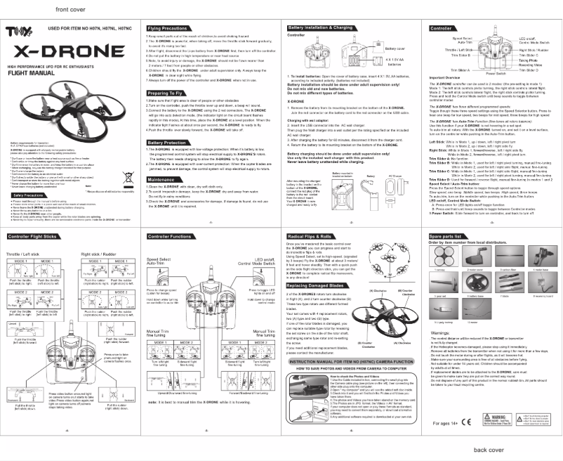 Page 1 de la notice Manuel utilisateur Toy Lab X-Drone H07NC
