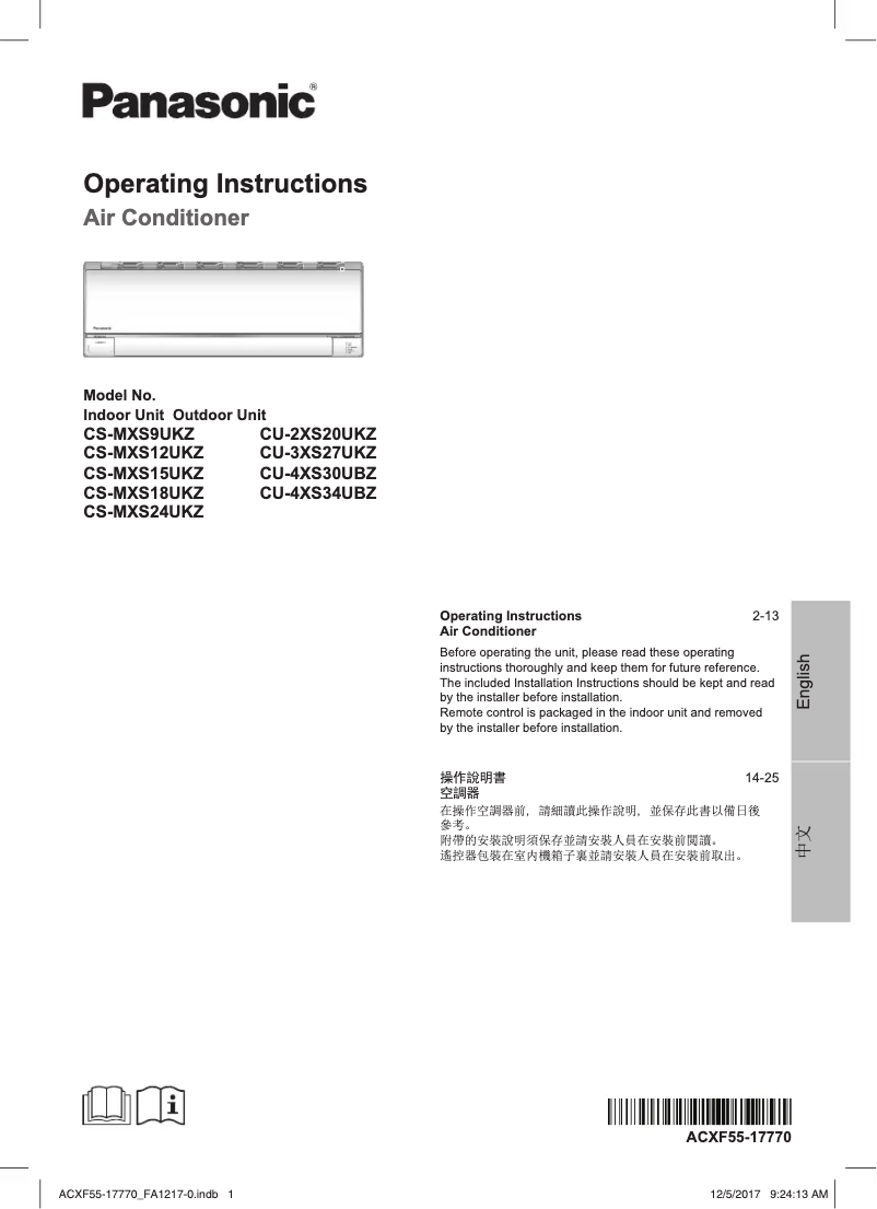 Página 1 del manual Manual de usuario Panasonic CS-MXS12UKZ