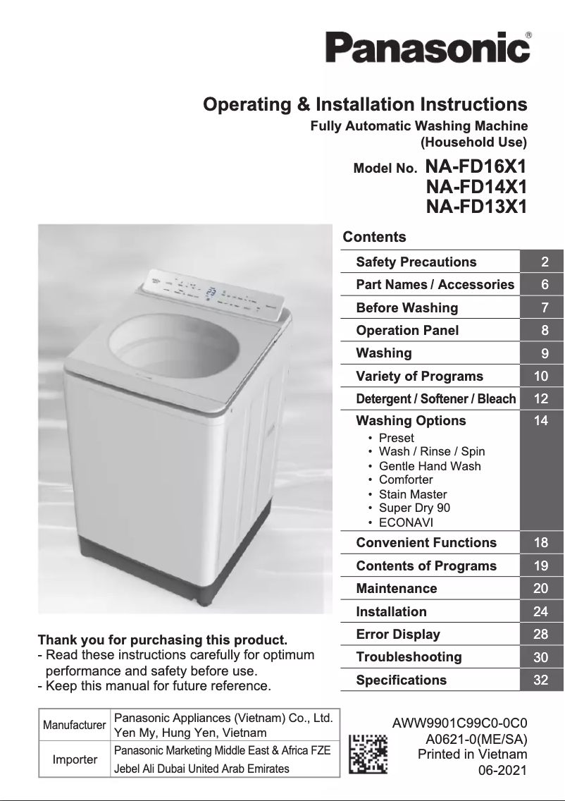 Página 1 del manual Manual de usuario Panasonic NA-FD14X1