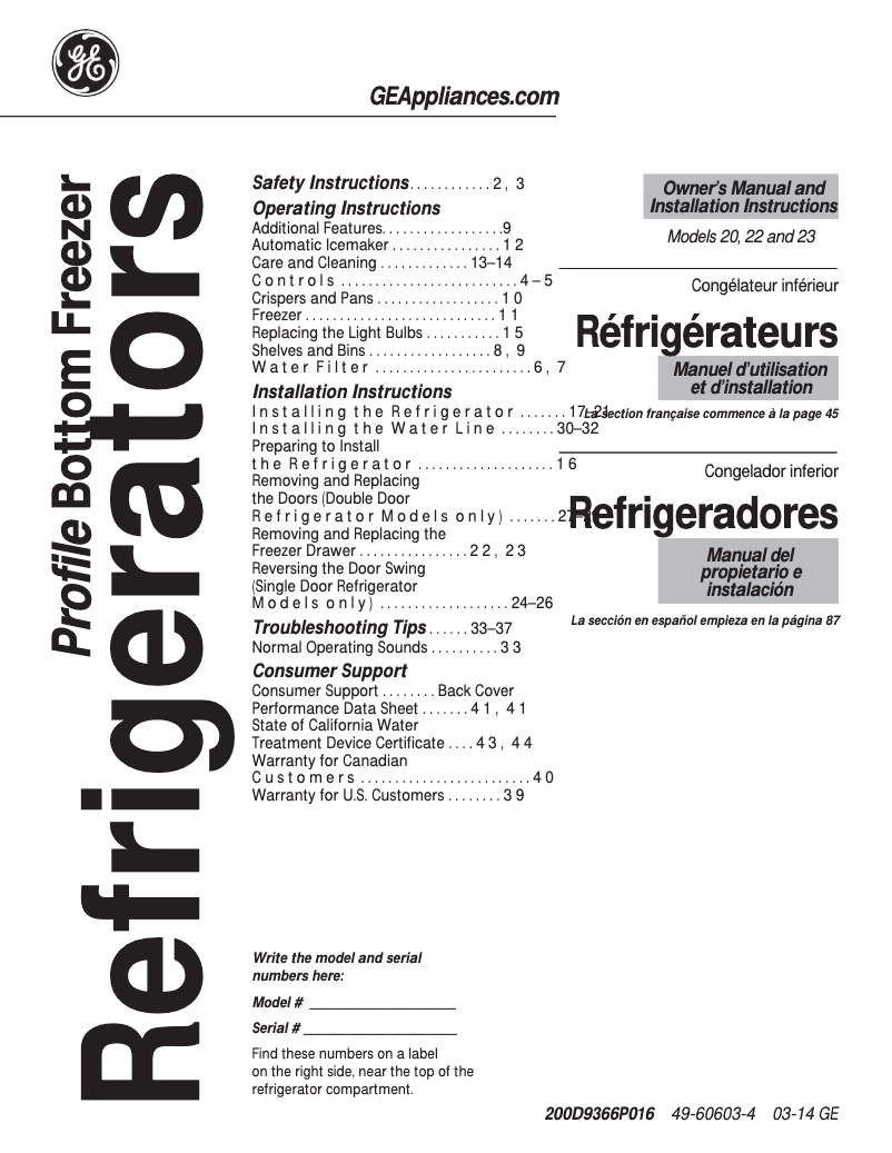 Page 1 de la notice Mode d'emploi GE GNS23GMHES