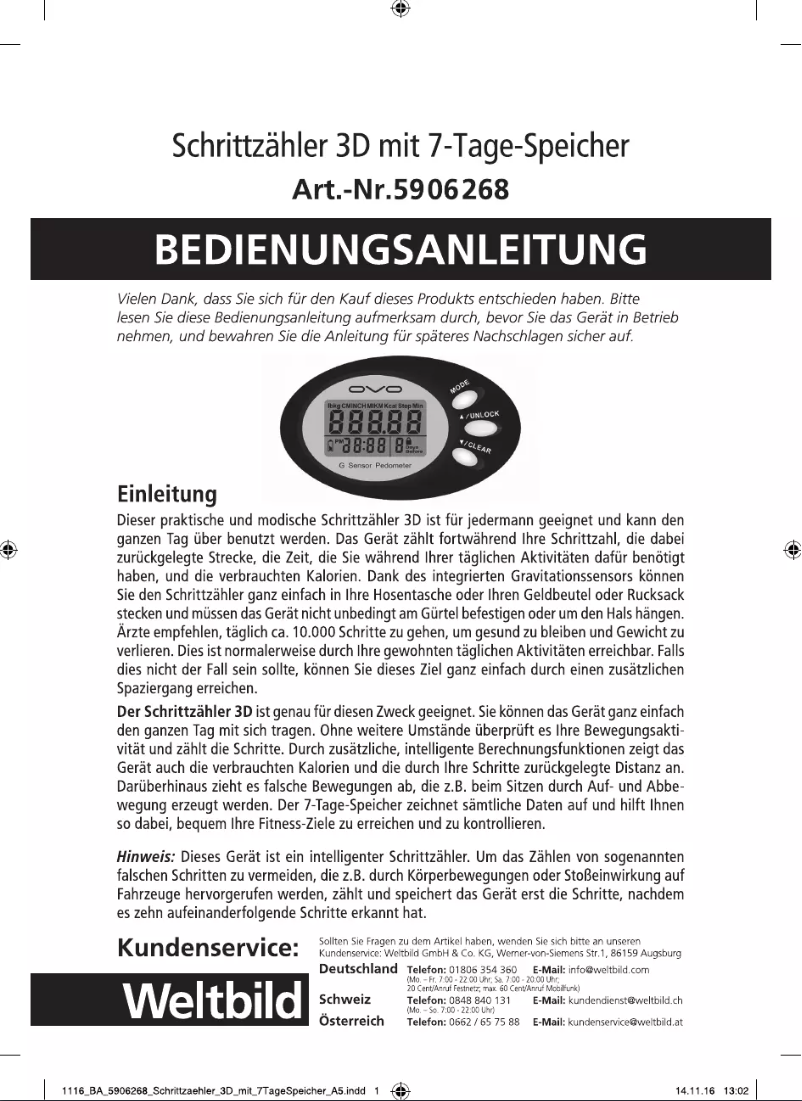 Page 1 of the manual User Manual Weltbild 59 06 268