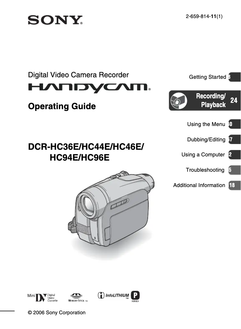 Page 1 of the manual User Manual Sony DCR-HC44