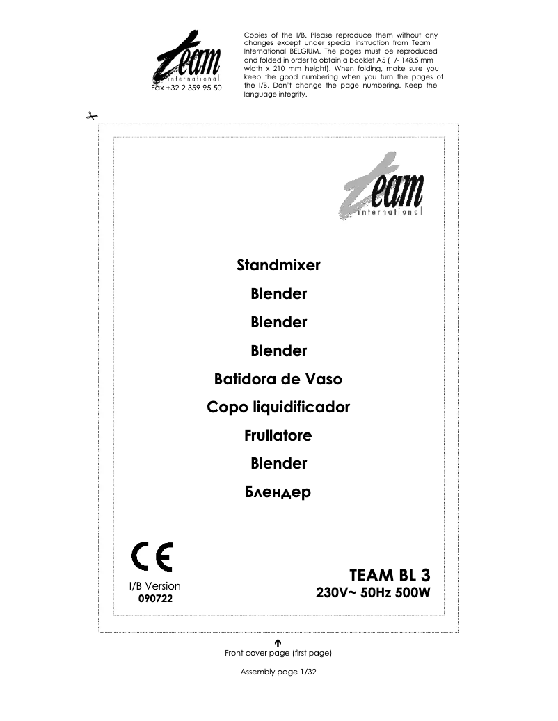 Page 1 de la notice Manuel utilisateur Team BL 3
