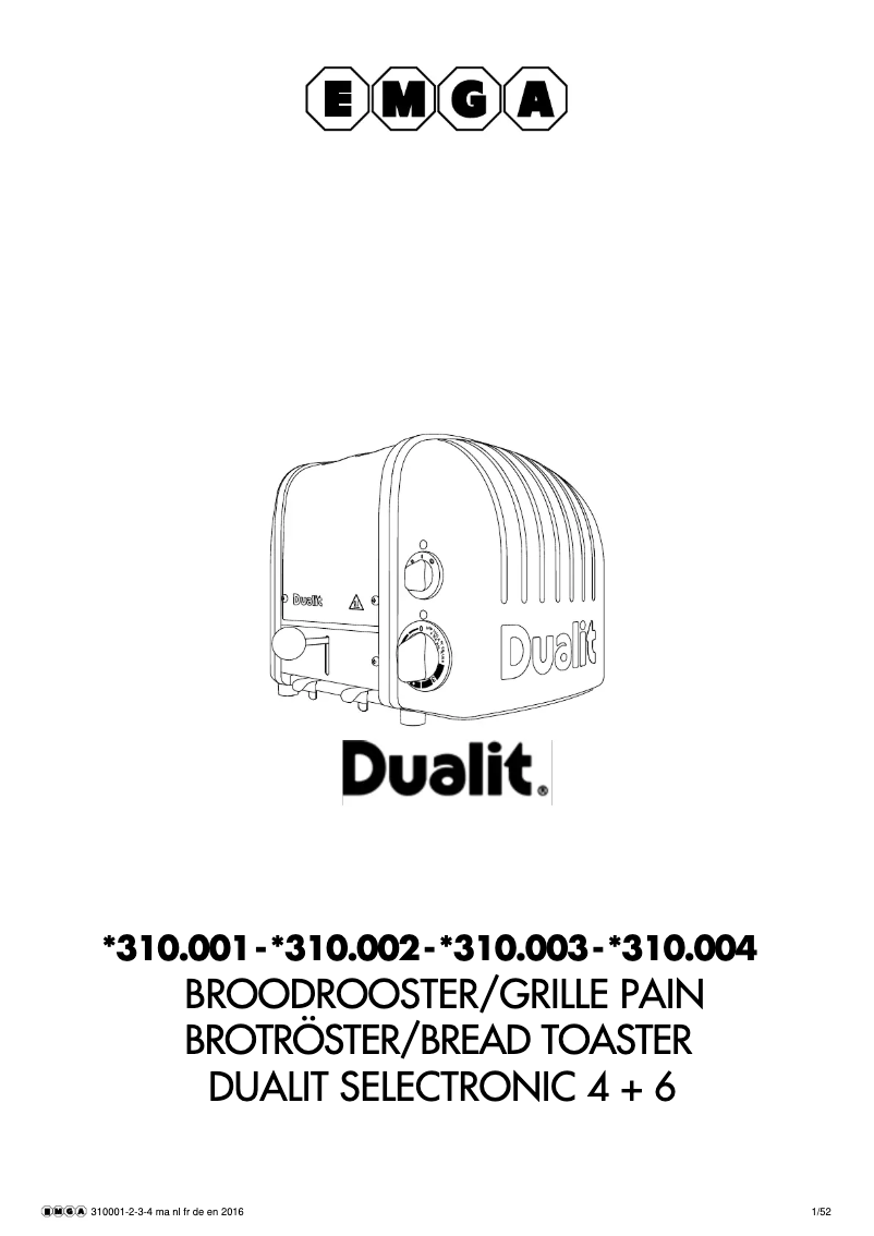 Page 1 de la notice Manuel utilisateur Dualit 310002