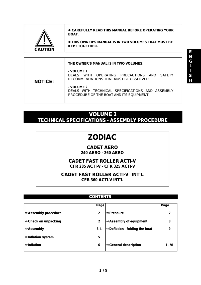 Page 1 de la notice Manuel utilisateur Zodiac Cadet 325 Fast Roller Acti-V