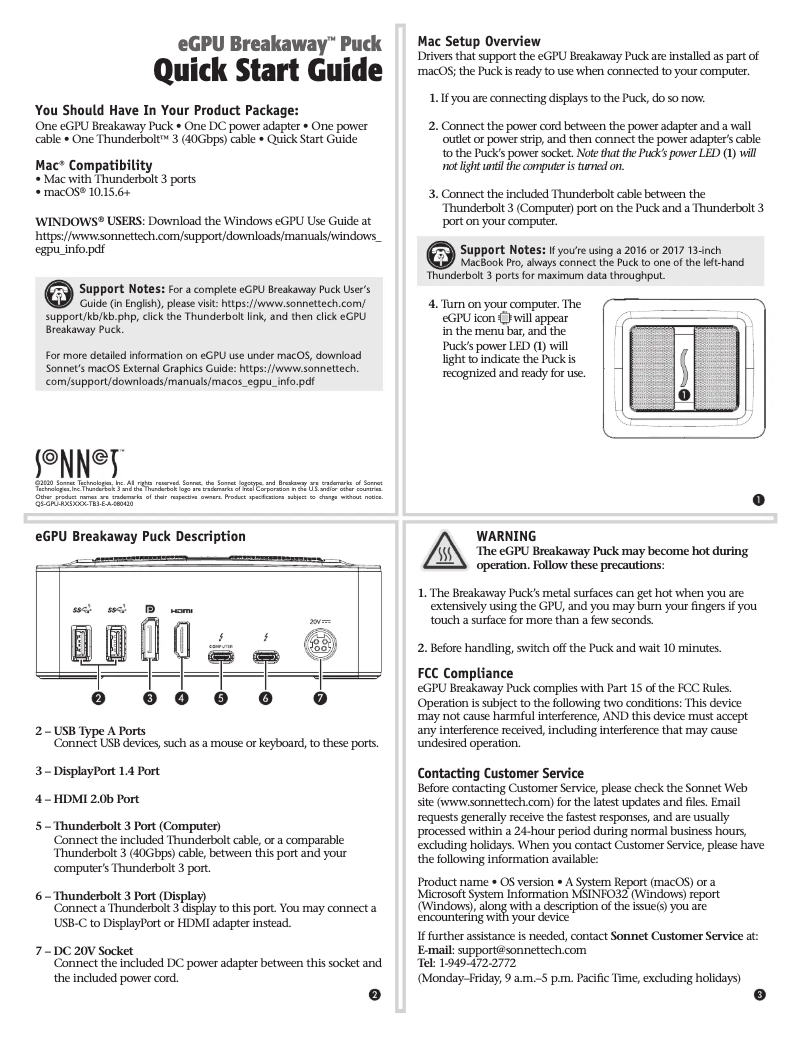 Page 1 de la notice Manuel utilisateur Sonnet GPU-RX57-TB3-S
