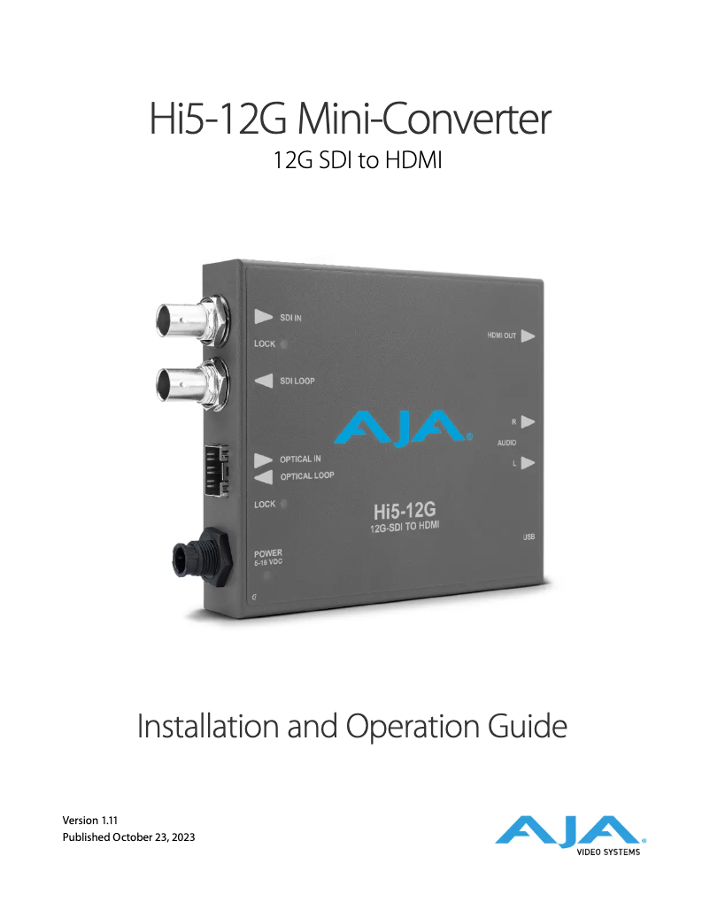 Page 1 of the manual User Manual AJA HI5-12G-TR