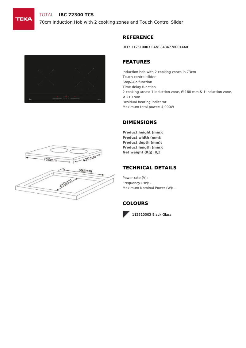 Página 1 del manual Ficha técnica Teka IBC 72300 TCS