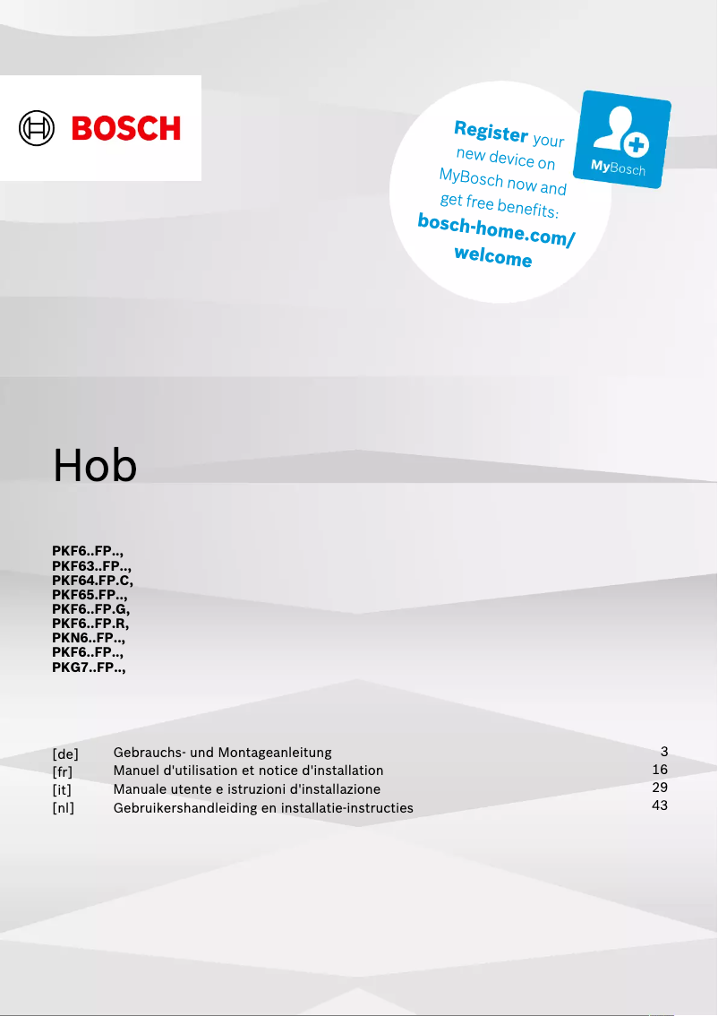Page 1 of the manual Installation Guide Bosch PKF631FP3E