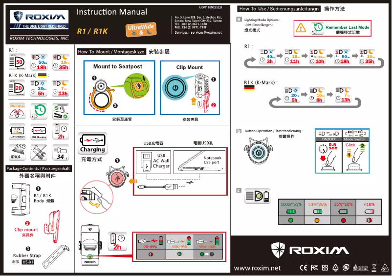 Page 1 de la notice Manuel utilisateur Roxim R1