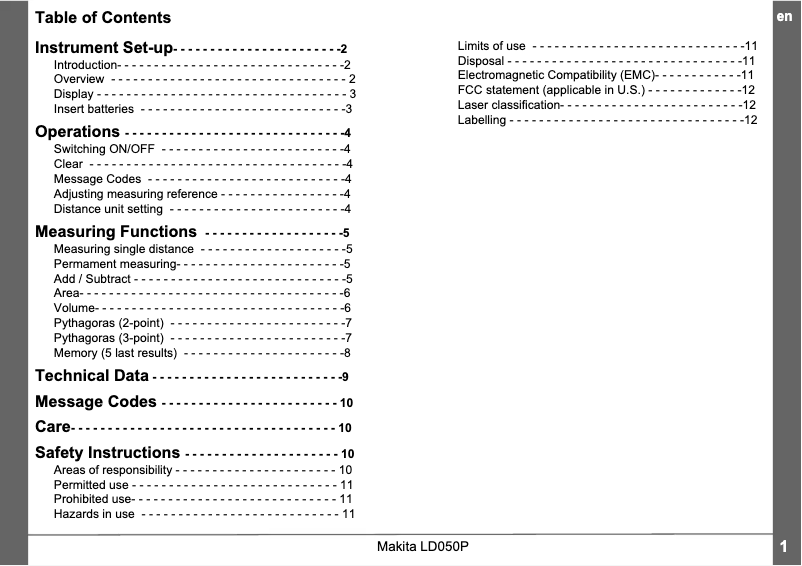 Page 1 of the manual User Manual Makita LD050P