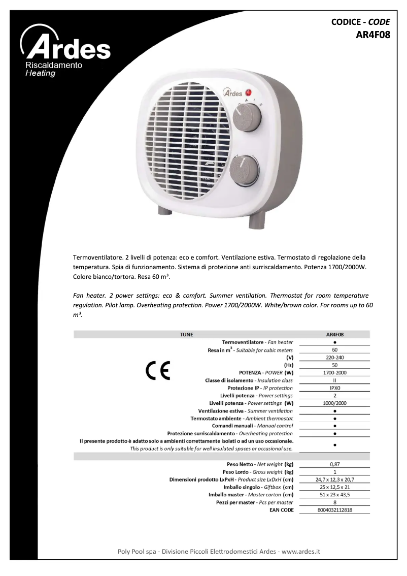 Page 1 de la notice Fiche technique Ardes AR4F08