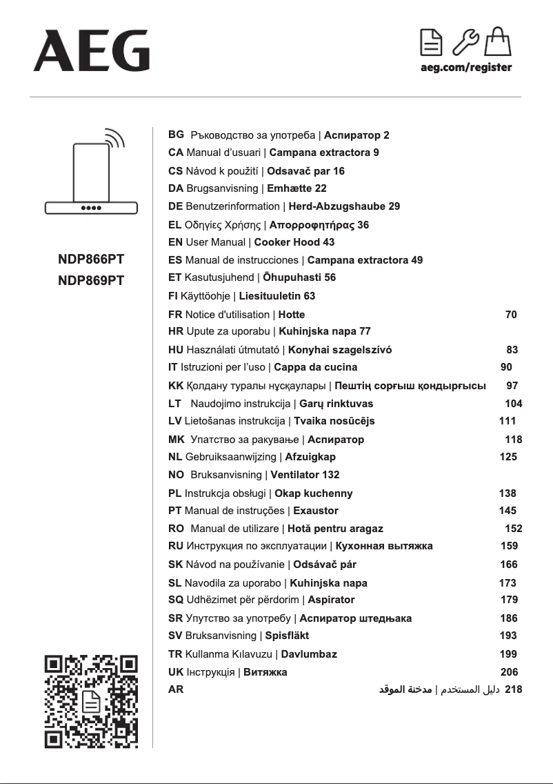 Page 1 de la notice Manuel utilisateur AEG NDP869PT