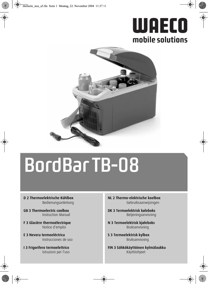 Página 1 del manual Manual de usuario Waeco BordBar TB 08