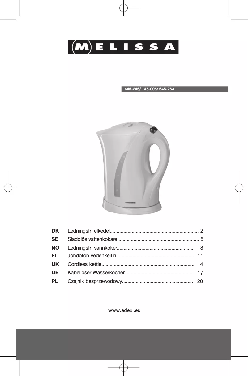 Page 1 de la notice Manuel utilisateur Melissa 645-246