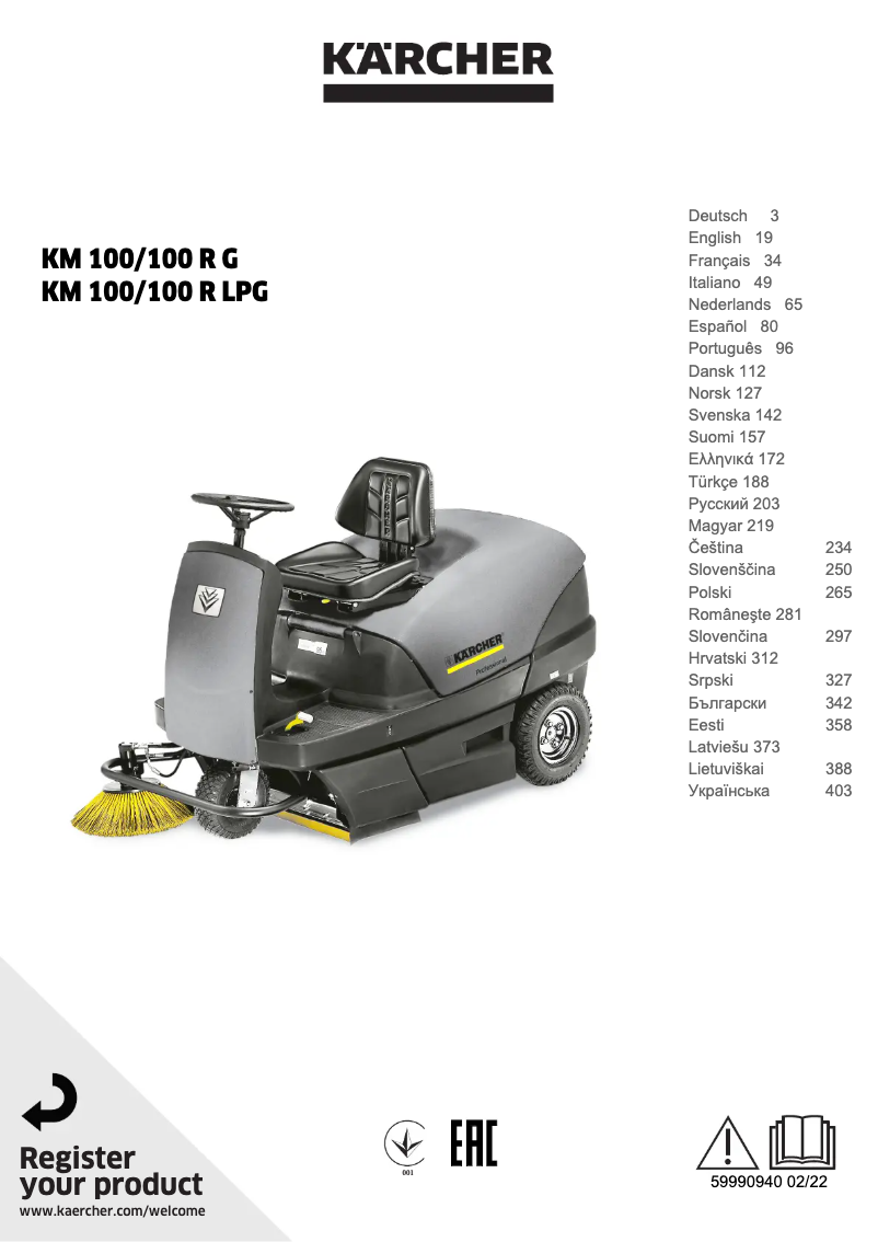 Page 1 de la notice Manuel utilisateur Kärcher KM 100/100 R G