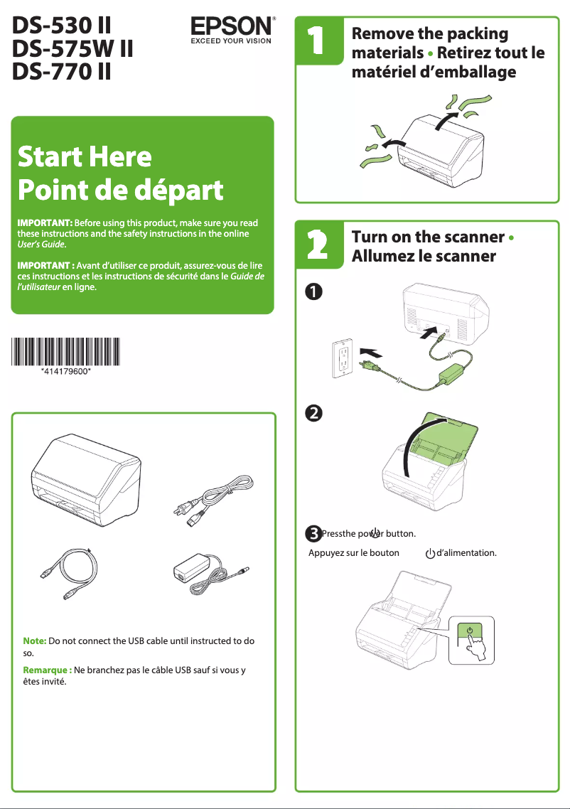 Page 1 de la notice Guide d'installation Epson WorkForce DS-530