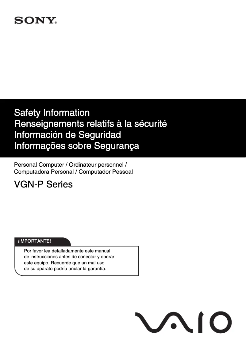 Page 1 de la notice Instructions de sécurité Sony Vaio VGN-P788K