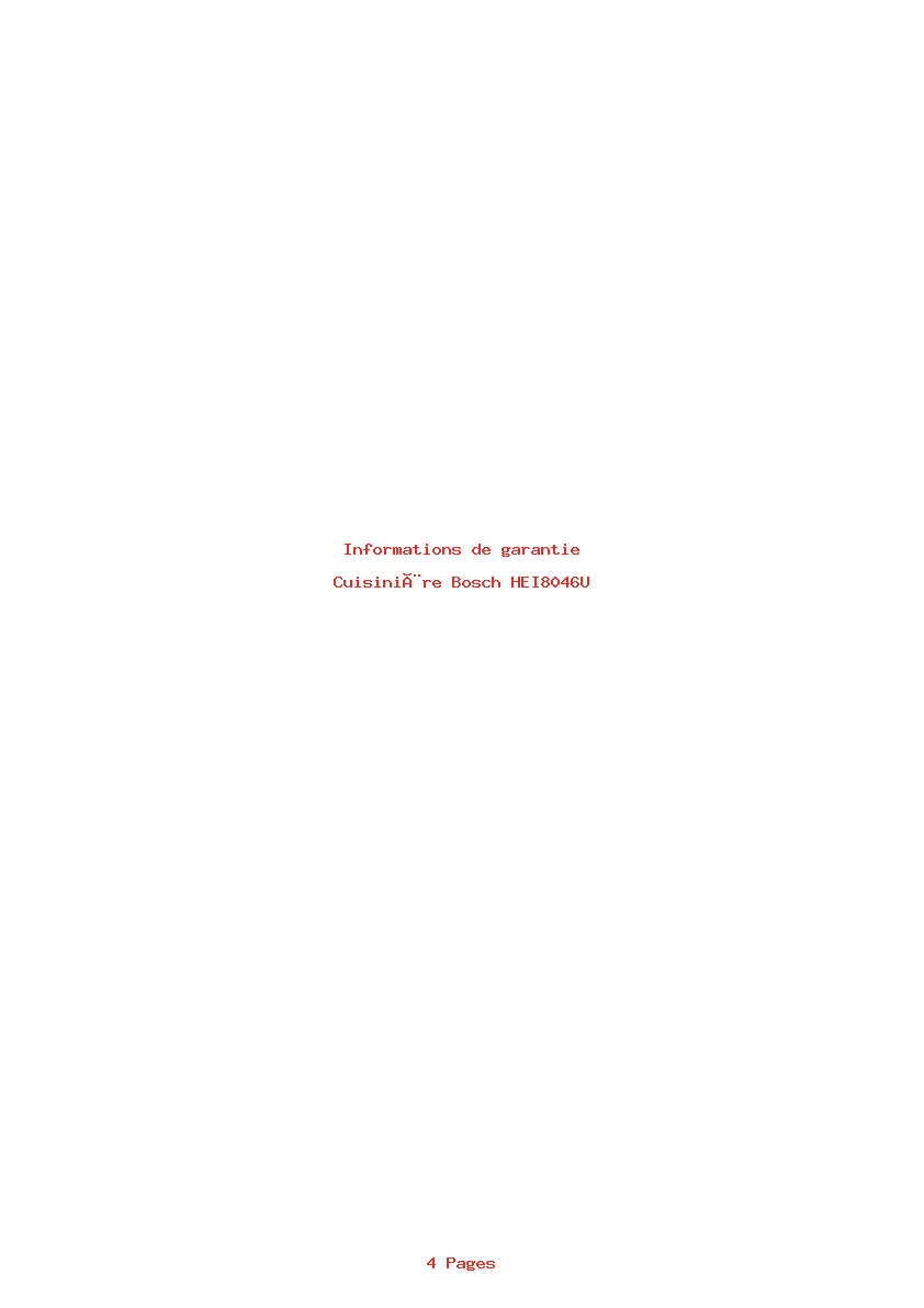 Page 1 de la notice Informations de garantie Bosch HEI8046U