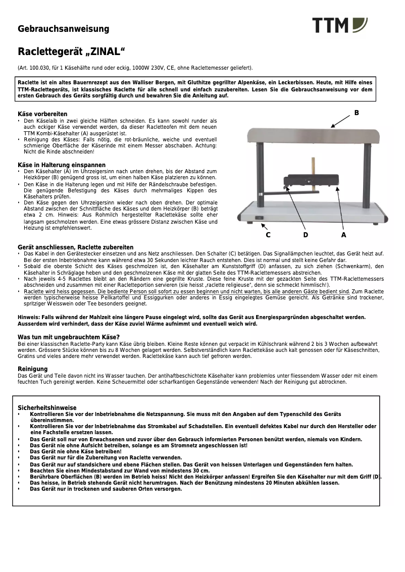 Page 1 de la notice Manuel utilisateur TTM Zinal 100.030